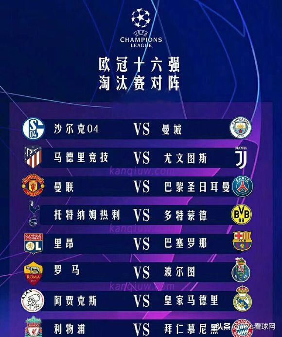 2019欧冠16强对阵图(附1819欧冠淘汰赛赛程表